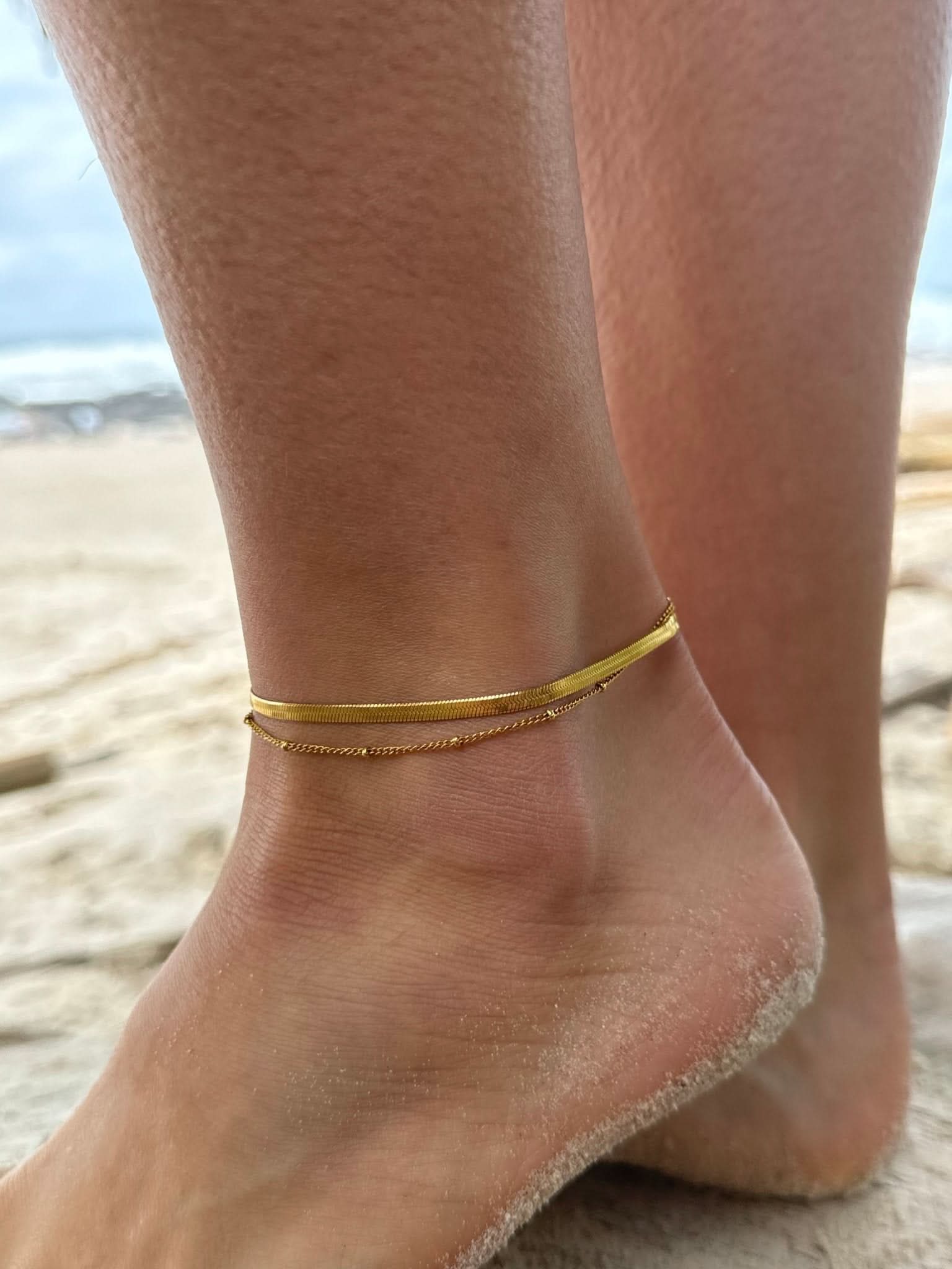 "Wattle" Herringbone Duo Anklet - Wyldflower Jewellery