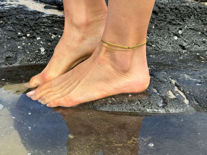 "Wattle" Herringbone Duo Anklet - Wyldflower Jewellery