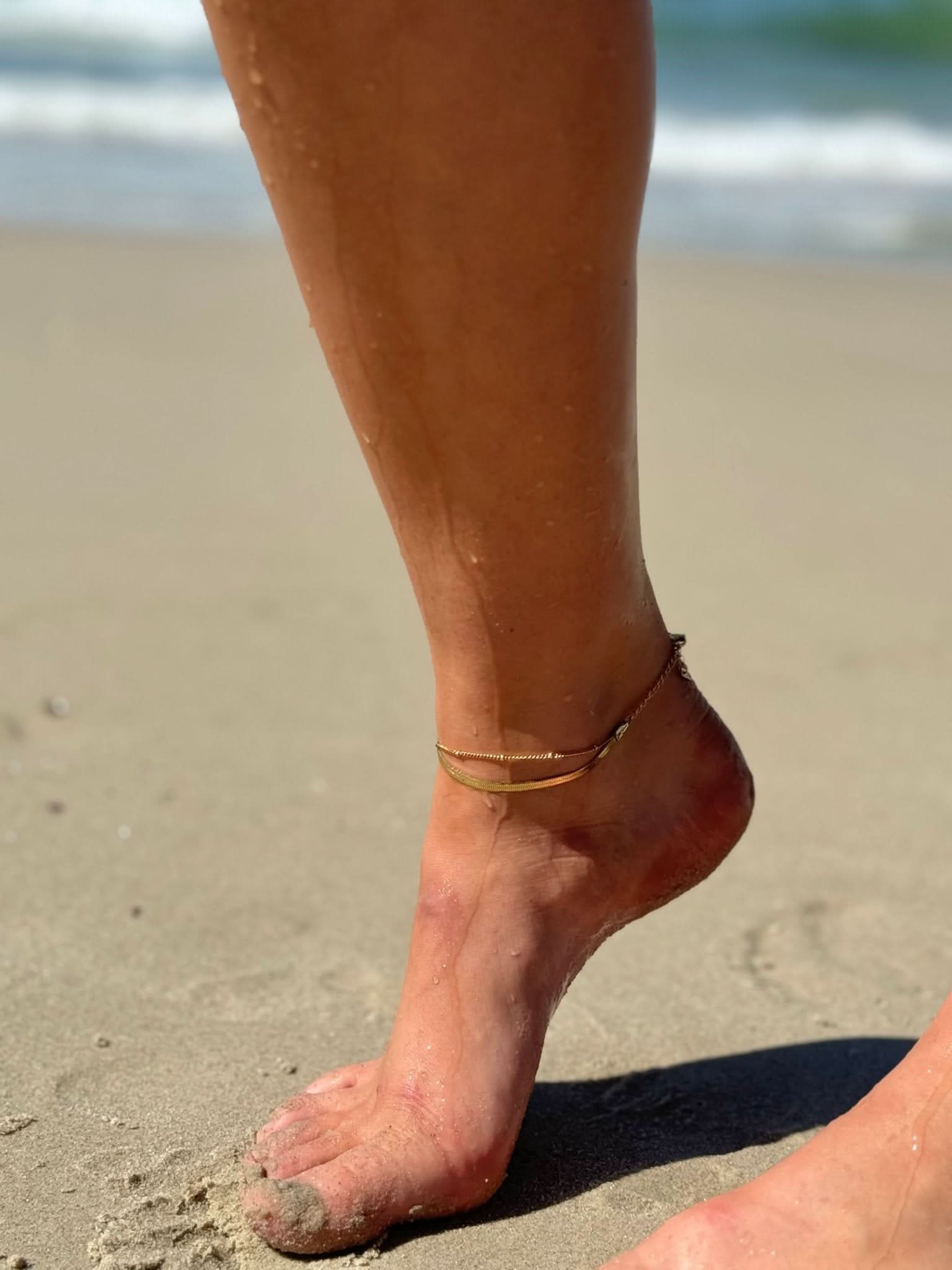 "Wattle" Herringbone Duo Anklet - Wyldflower Jewellery