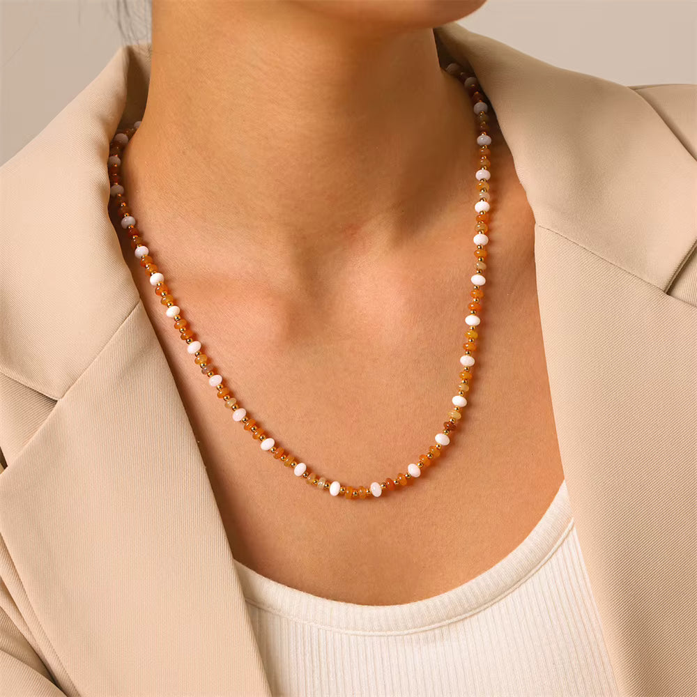 Waterproof gold and Yellow Aventurine beaded necklace