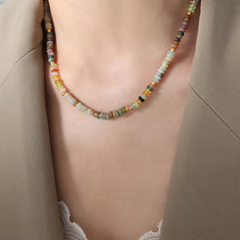 Colourful rondelle bead necklace by Wyldflower Jewellery