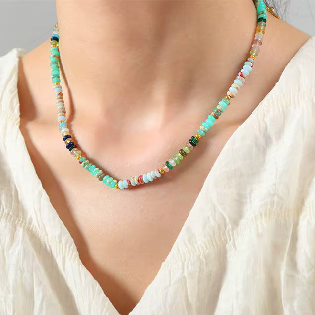 Zinnia natural gemstone necklace with gold details